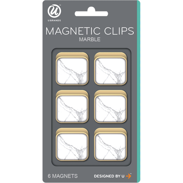 slide 1 of 1, U Brands Square Magnetic Clips, Marble Print, 6 ct