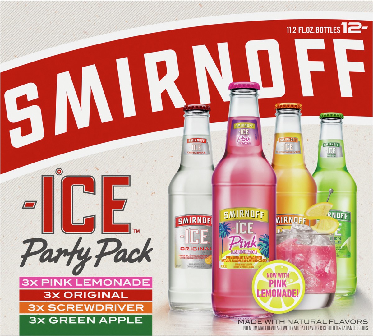 slide 5 of 9, Smirnoff Ice Sparkling Drink Party Pack, 11.2oz Bottles, 12pk, 134.4 fl oz