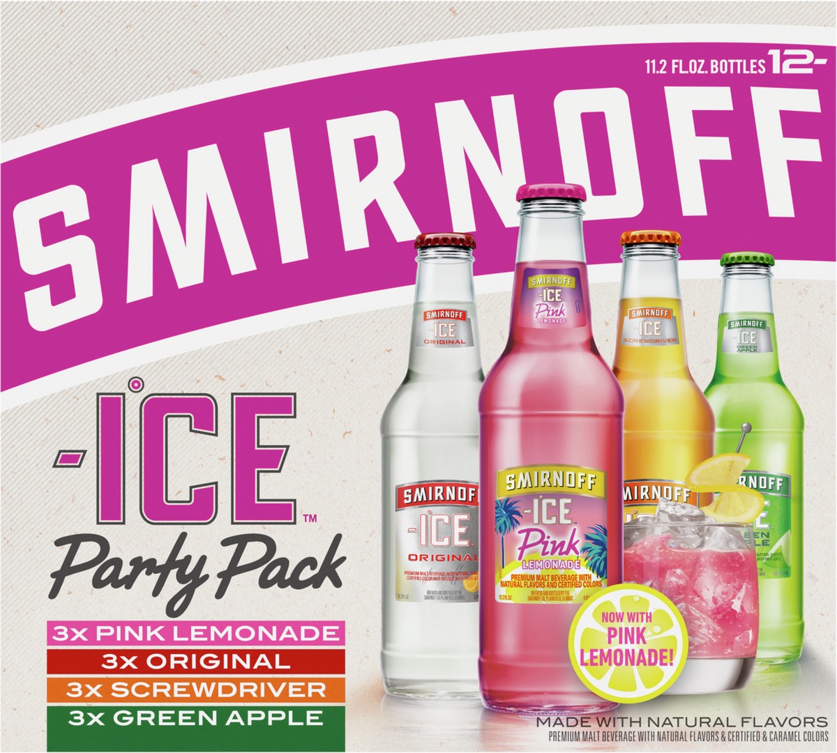 slide 6 of 9, Smirnoff Ice Sparkling Drink Party Pack, 11.2oz Bottles, 12pk, 134.4 fl oz