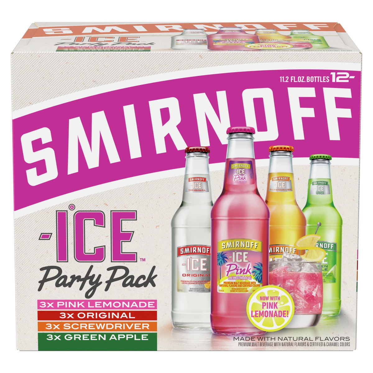 slide 1 of 9, Smirnoff Ice Sparkling Drink Party Pack, 11.2oz Bottles, 12pk, 134.4 fl oz