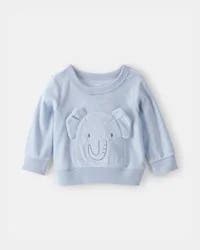 Carter's Baby Boy Elephant Terry Pullover Sweatshirt - Blue 18M