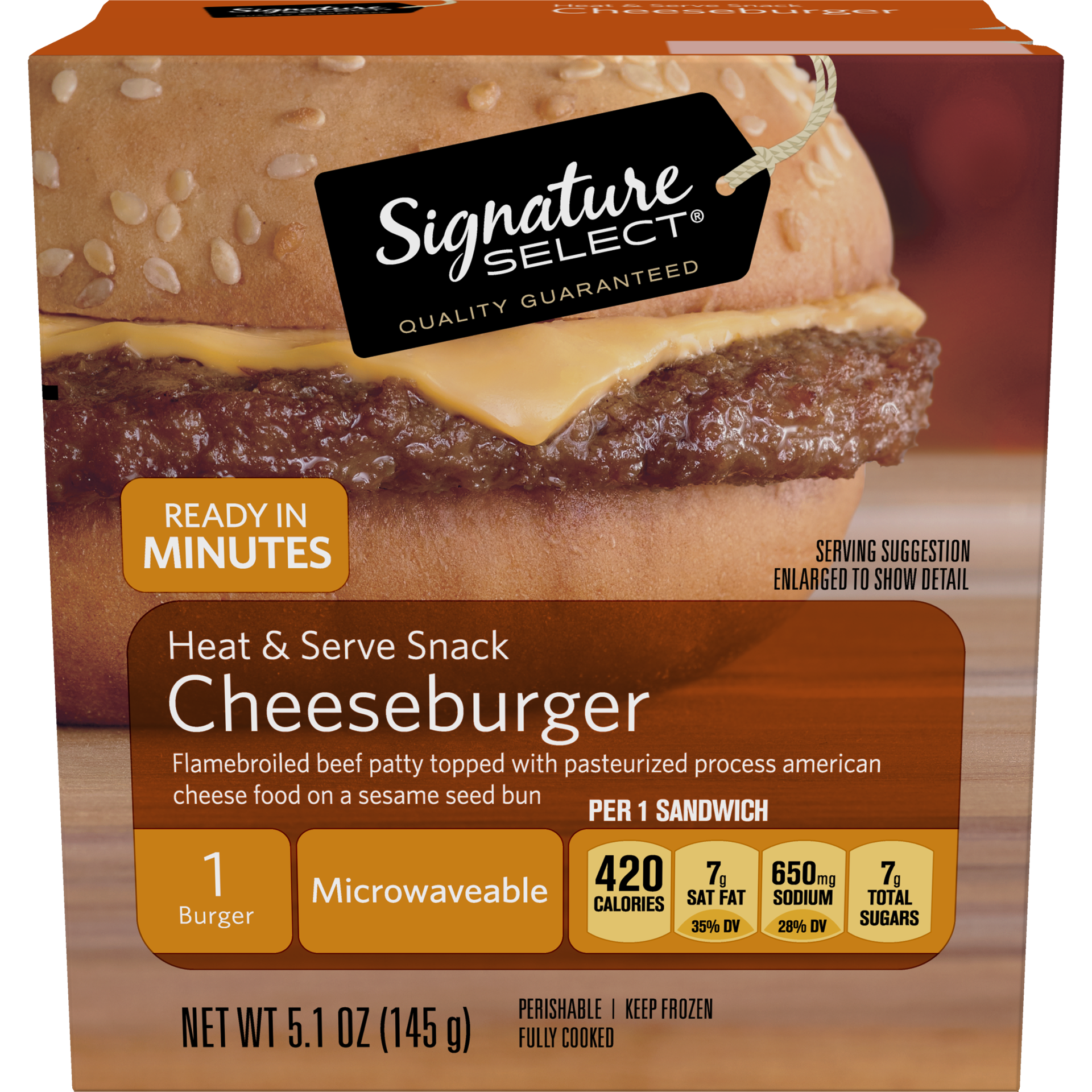 slide 1 of 5, SAFEWAY Fully Cooked Cheeseburger, 5.1 oz