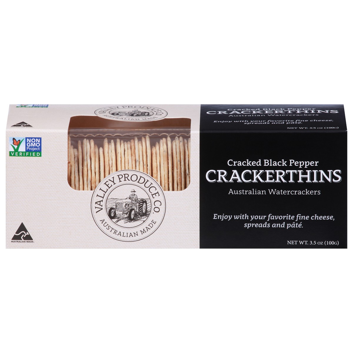 slide 1 of 9, Valley Produce Co. Cracked Black Pepper Crackerthins 3.5 oz, 3.5 oz