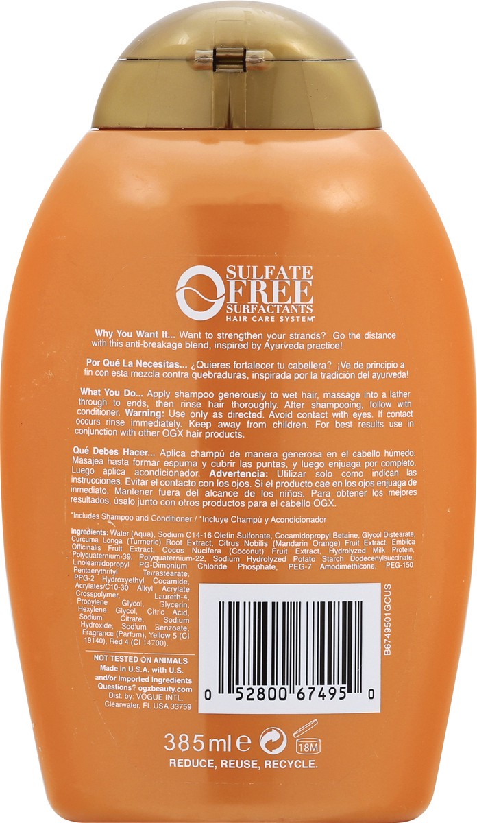 slide 8 of 11, OGX Stength & Length + Golden Turmeric Shampoo 385 ml, 13 oz