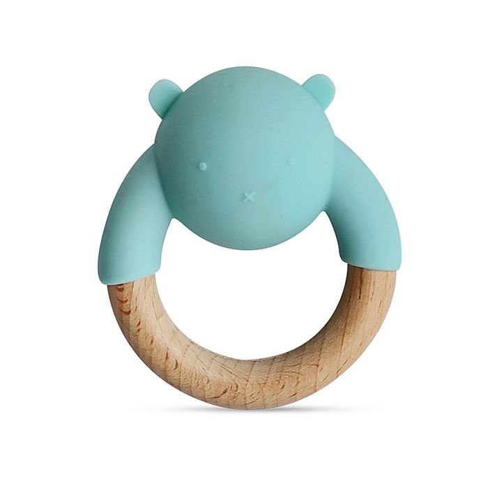 slide 1 of 1, Little Rawr Silicone and Wood Bear Rattle - Blue, 1 ct