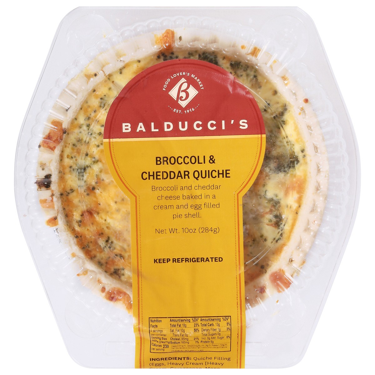 slide 6 of 14, Balducci's Broccoli & Cheddar Quiche Pie 10 oz, 10 oz