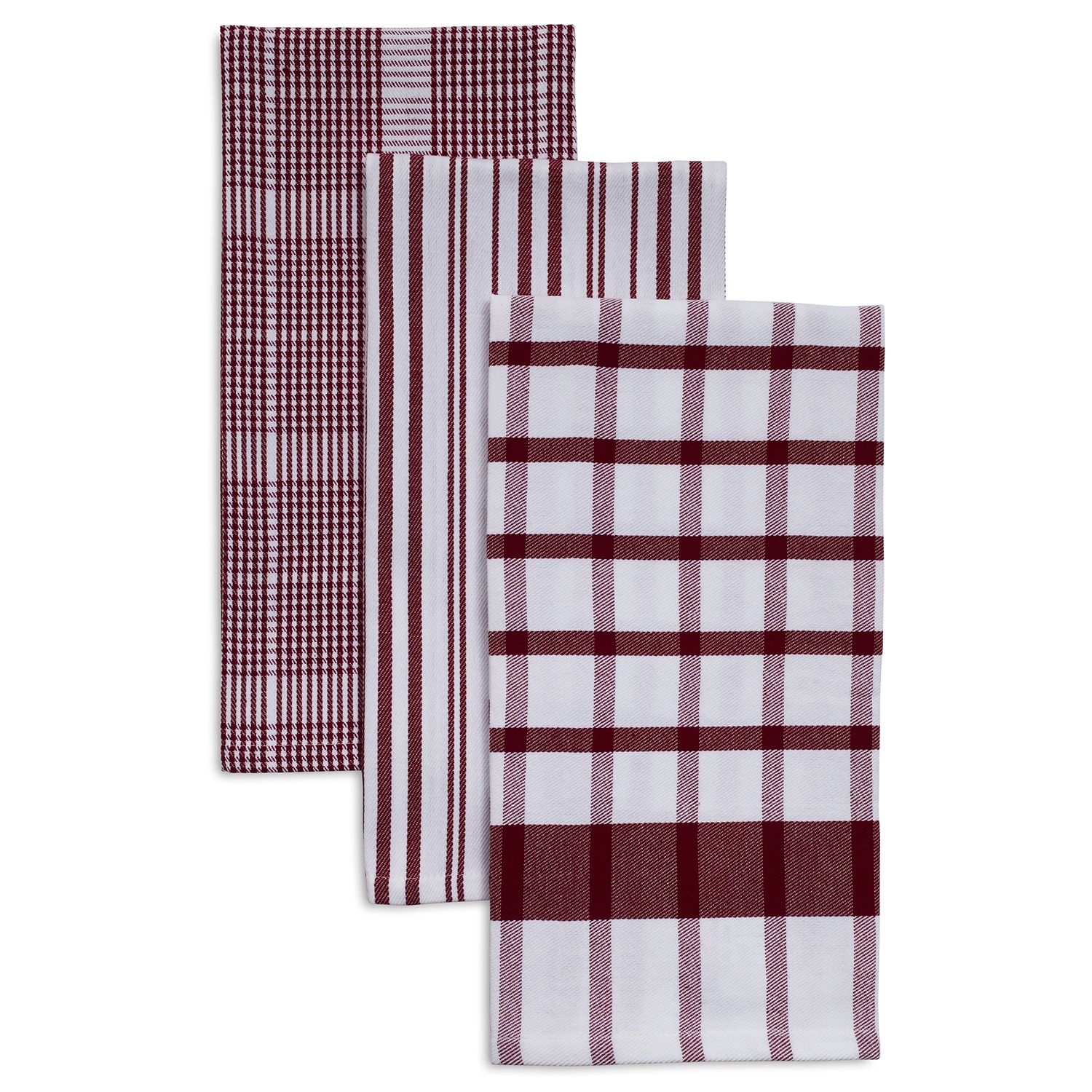 slide 1 of 1, Sur La Table Burgundy Assorted Twill Kitchen Towels, 3 ct; 28 in x 20 in