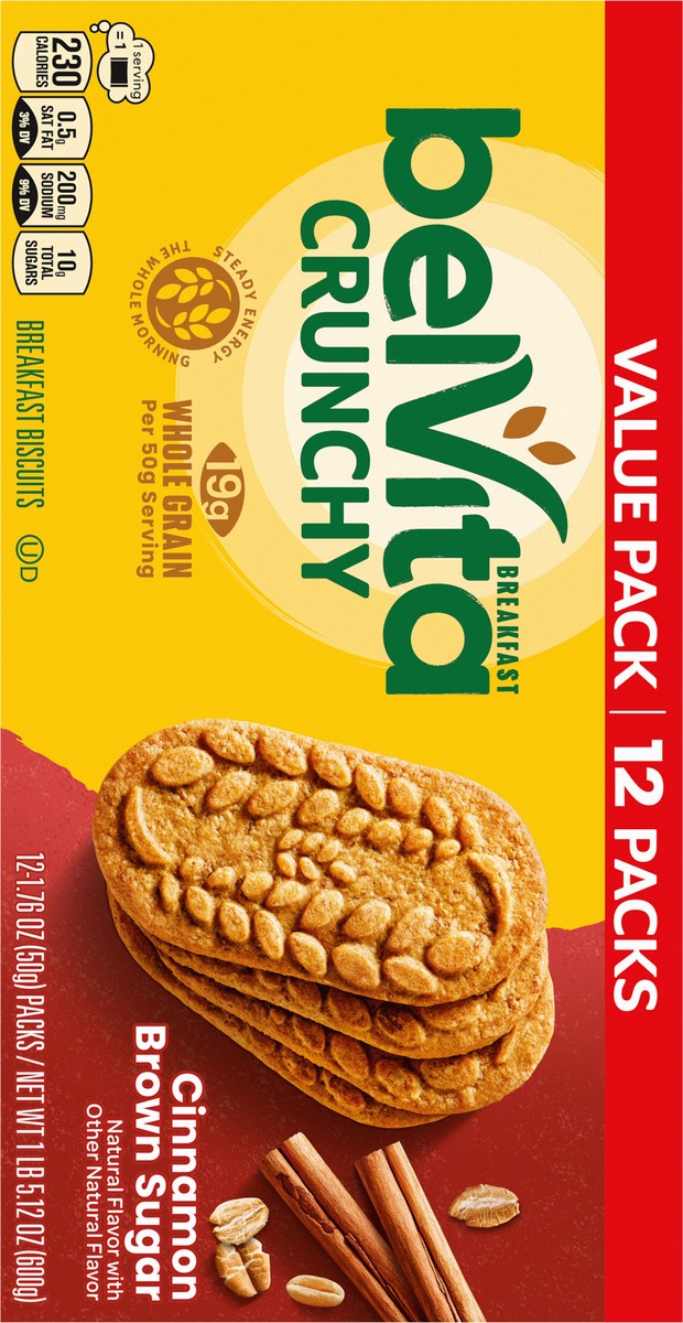 slide 5 of 9, belVita Cinnamon Brown Sugar Breakfast Biscuits, Value Pack, 12 Packs (4 Biscuits Per Pack), 21.12 oz