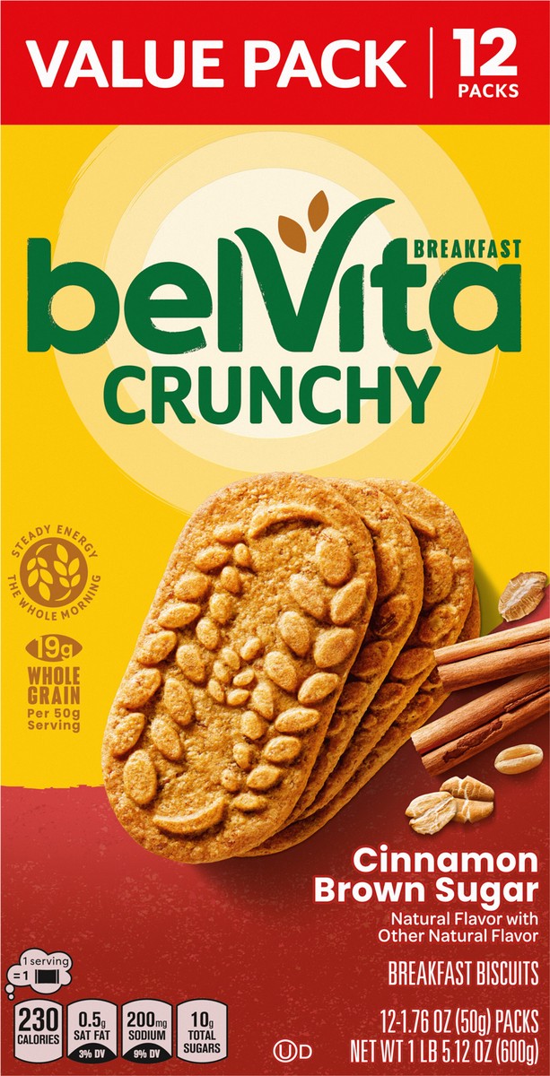 slide 6 of 9, belVita Cinnamon Brown Sugar Breakfast Biscuits, Value Pack, 12 Packs (4 Biscuits Per Pack), 21.12 oz