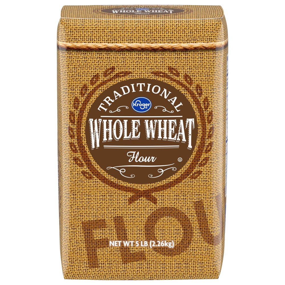 slide 1 of 4, Kroger Traditional Whole Wheat Flour, 5 lb