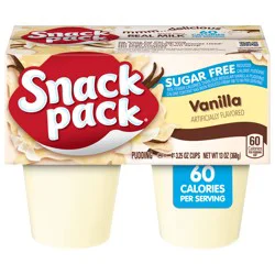 Snack Pack Zero Sugar Vanilla Pudding, 3.25 oz Pudding Cups, 4 Count