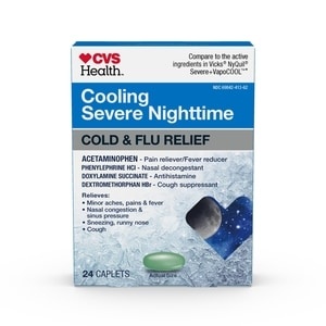 slide 1 of 1, Cvs Health Nighttime Severe Vapor Ice Cold And Flu, Coated Caplets, 24 Ct, 24 ct