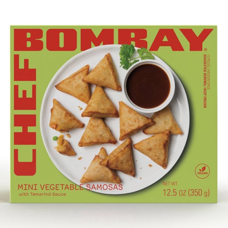 slide 1 of 7, Chef Bombay Mini Medium Spice Vegetable Samosas with Tamarind Sauce 15 ea, 15 ct