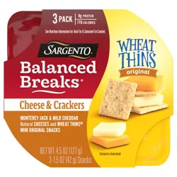 Sargento Balanced Breaks Monterey Jack & Mild Cheddar With Wheat Thins Original Snack Kit, 3 Pack 1.5 oz