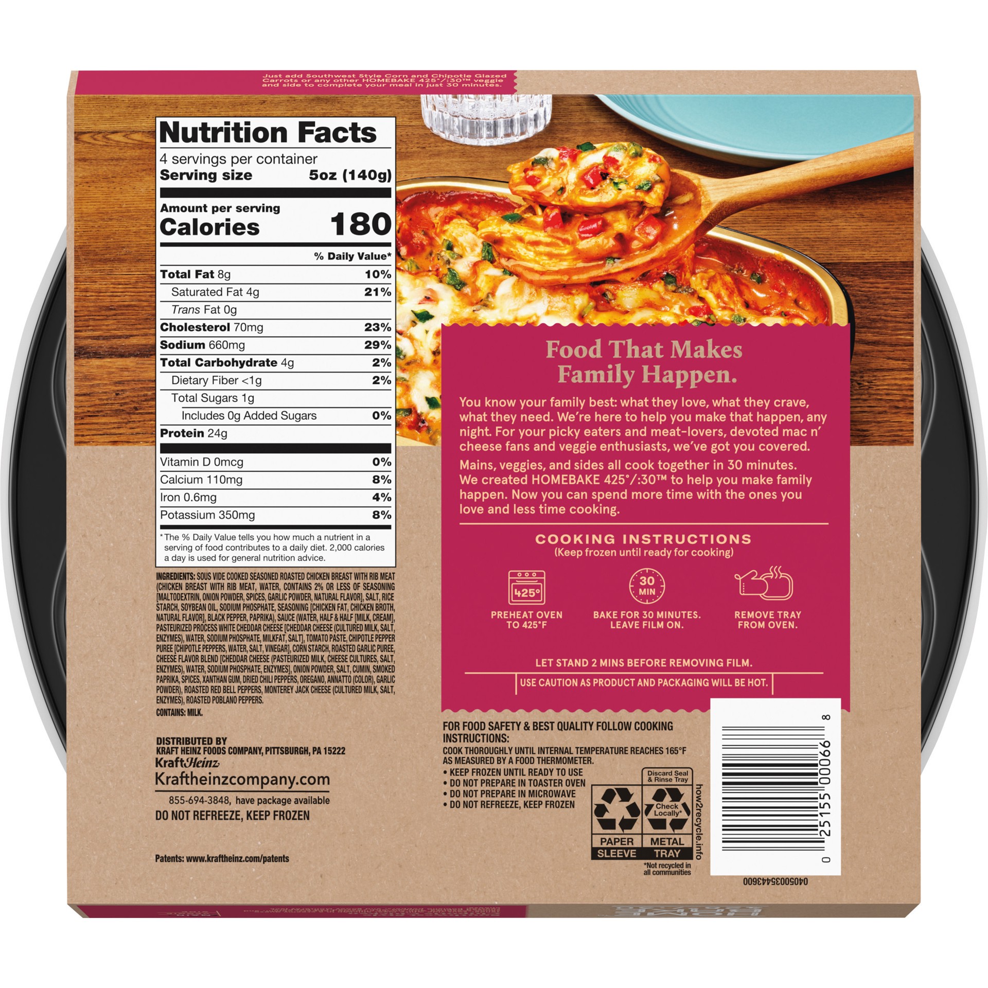 slide 4 of 5, Homebake 425/:30 HomeBake 425°/:30 Southwest Style Chipotle Chicken Frozen Main, 19.8 oz Box (Frozen), 19.8 oz
