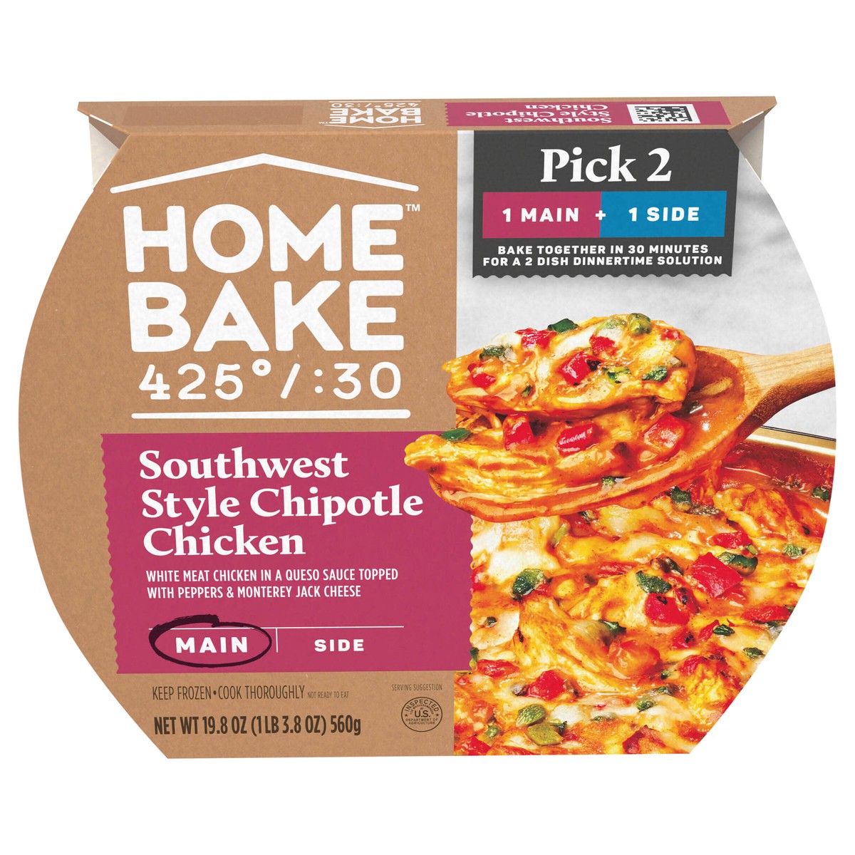 slide 1 of 5, Homebake 425/:30 HomeBake 425°/:30 Southwest Style Chipotle Chicken Frozen Main, 19.8 oz Box (Frozen), 19.8 oz