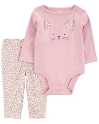 Carter's Baby 2-Piece Cat Bodysuit Pant Set Pink NB