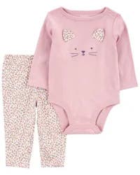 Carter's Baby 2-Piece Cat Bodysuit Pant Set Pink NB