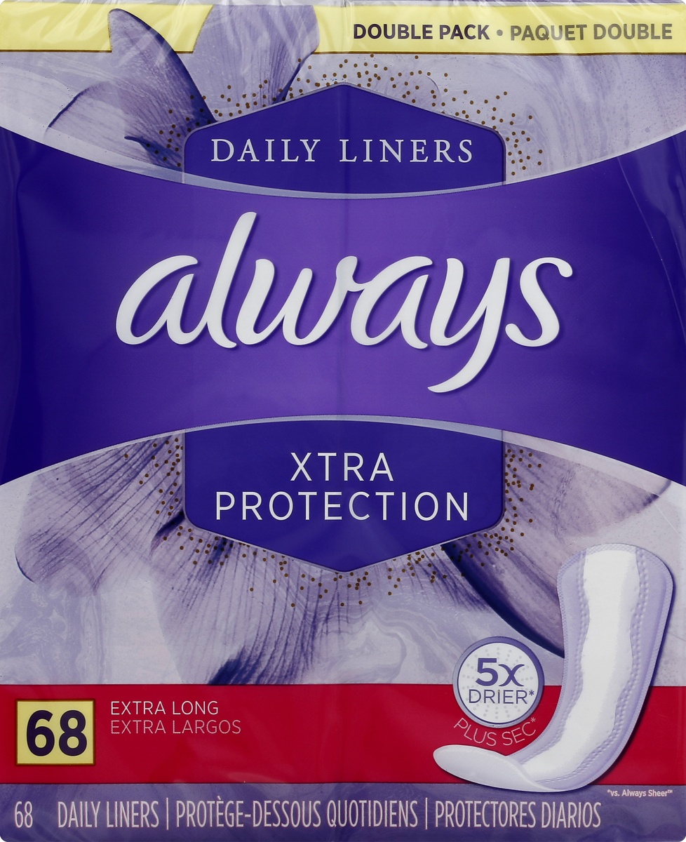 slide 5 of 7, Always Dri-Liners Pantiliners Extra Long Unscented Double Pack, 68 ct