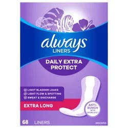 Always Daily Extra Protect Liners, Extra Long Length, Unscented Panty Liners, 68 Count
