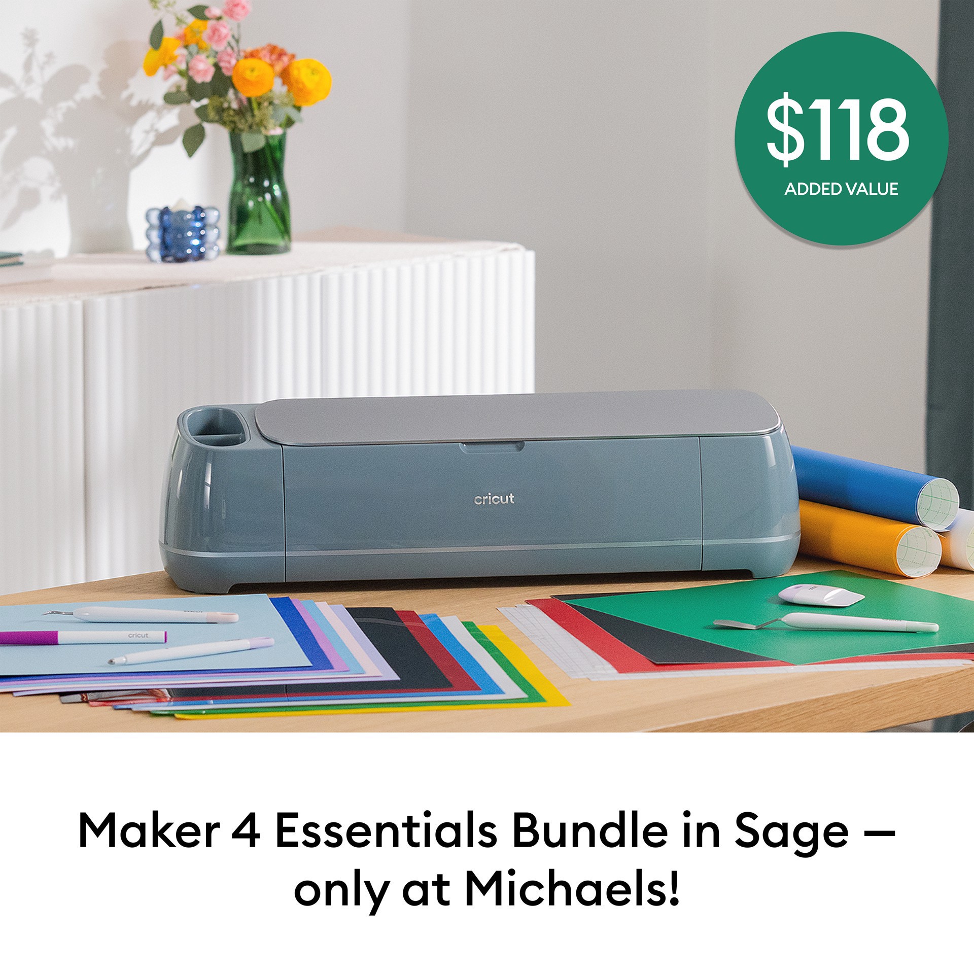slide 9 of 9, Cricut Maker 4 In Sage & Essentials Bundle, 12 in x 12 in