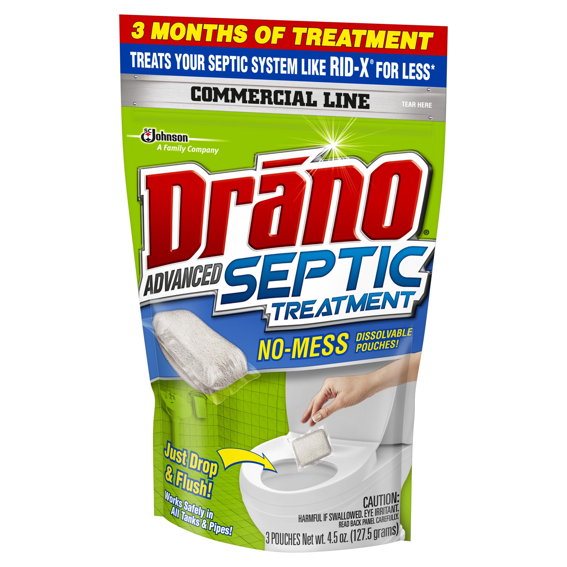 slide 3 of 5, Drano Advanced Septic Treatment, Monthly Flushable Septic Tank Enzyme Care, 4.5 oz, 3 Count, 3 ct