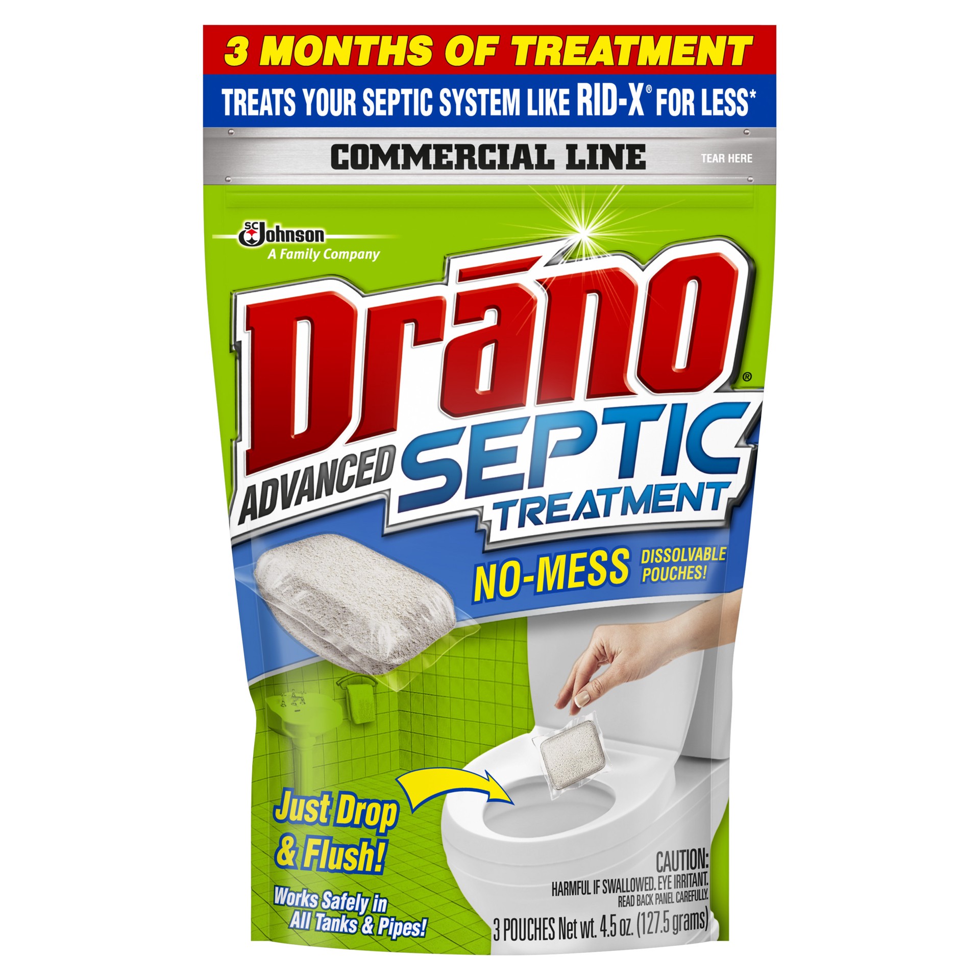 slide 1 of 5, Drano Advanced Septic Treatment, Monthly Flushable Septic Tank Enzyme Care, 4.5 oz, 3 Count, 3 ct