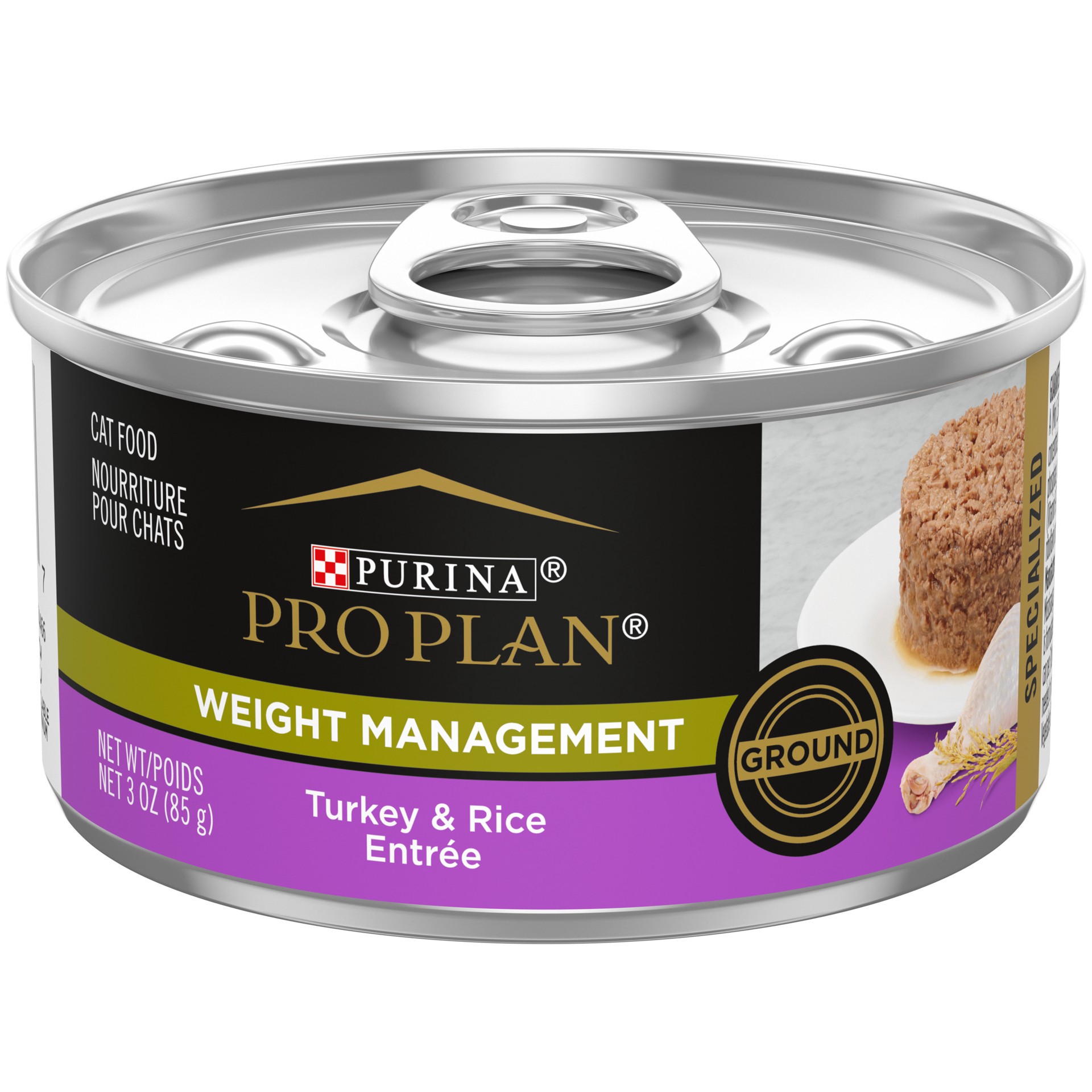 slide 1 of 8, Pro Plan Purina Pro Plan Weight Control Pate Wet Cat Food, SPECIALIZED Weight Management Turkey & Rice Entree, 3 oz