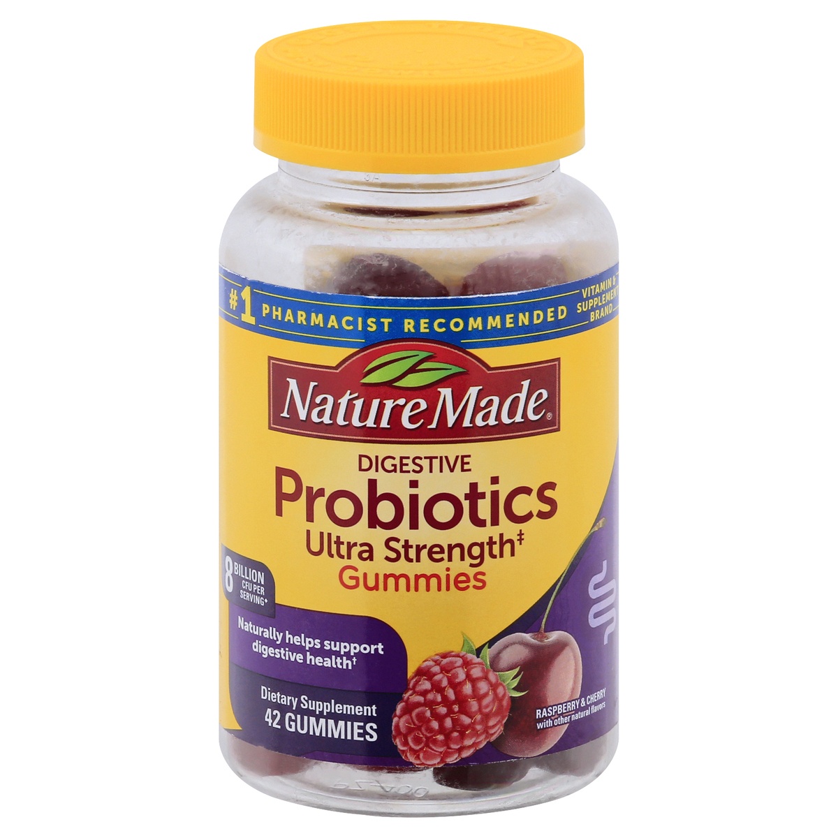 slide 1 of 2, Nature Made Ultra Strength Digestive Probiotic Gummies for Women and Men - Raspberry & Cherry - 42ct, 42 ct