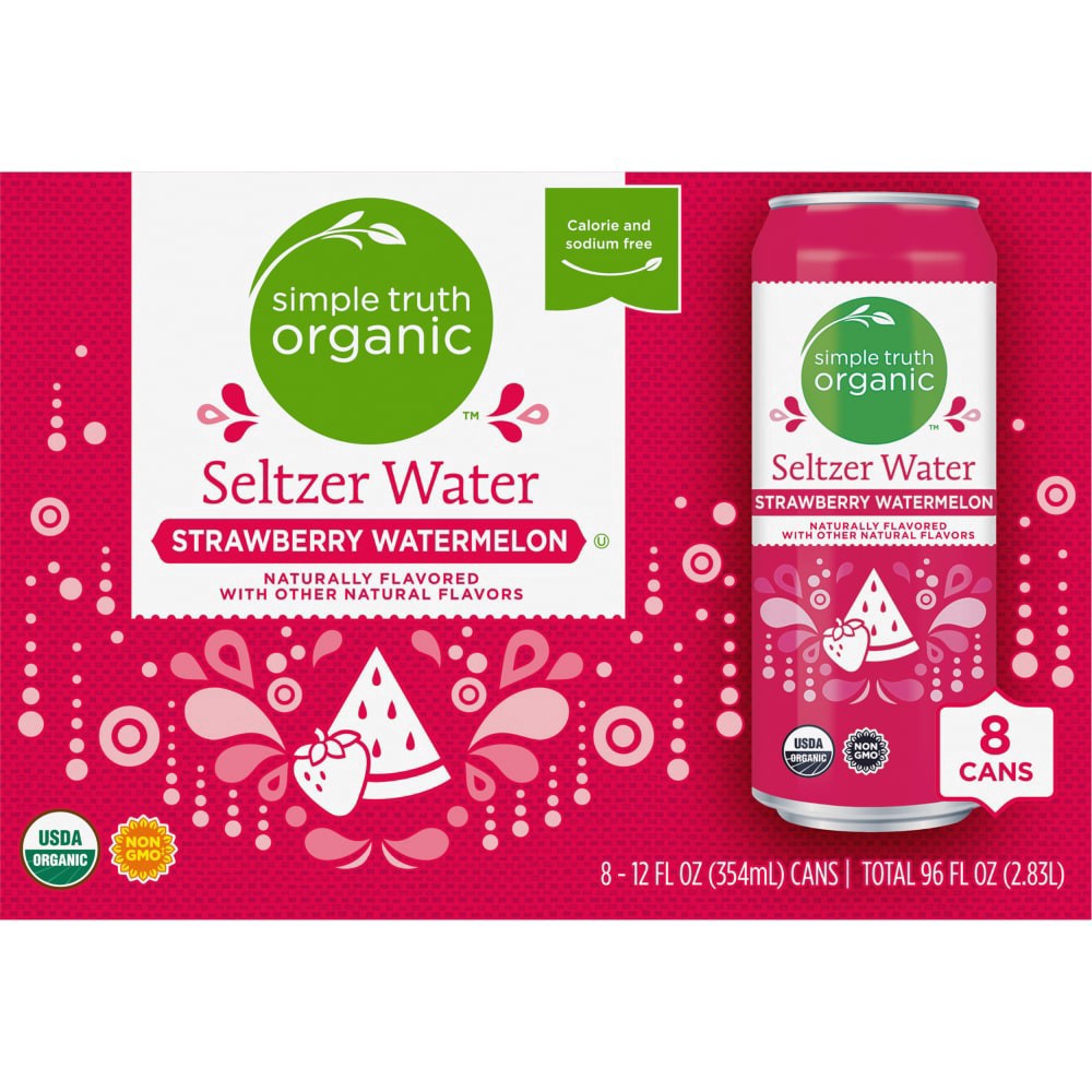 slide 3 of 6, Simple Truth Organic Strawberry Watermelon Seltzer Water, 8 ct; 12 fl oz