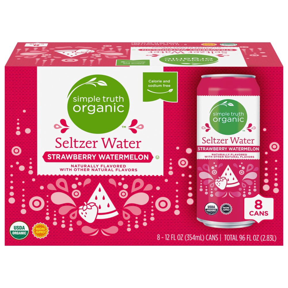 slide 1 of 6, Simple Truth Organic Strawberry Watermelon Seltzer Water, 8 ct; 12 fl oz