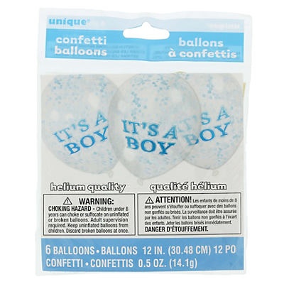 slide 1 of 1, Unique Industries Boy Balloon With Blue Confetti, 6 ct