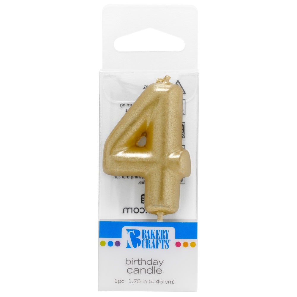 slide 1 of 1, Bakery Crafts Gold Numeral Four Birthday Candle, 1 ct