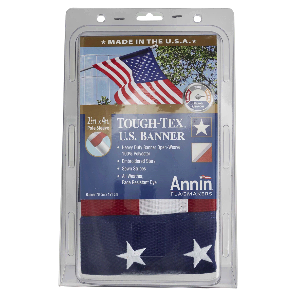 slide 1 of 1, Annin 2.5' x 4' Tough Tex US American Banner Style Flag, 1 ct