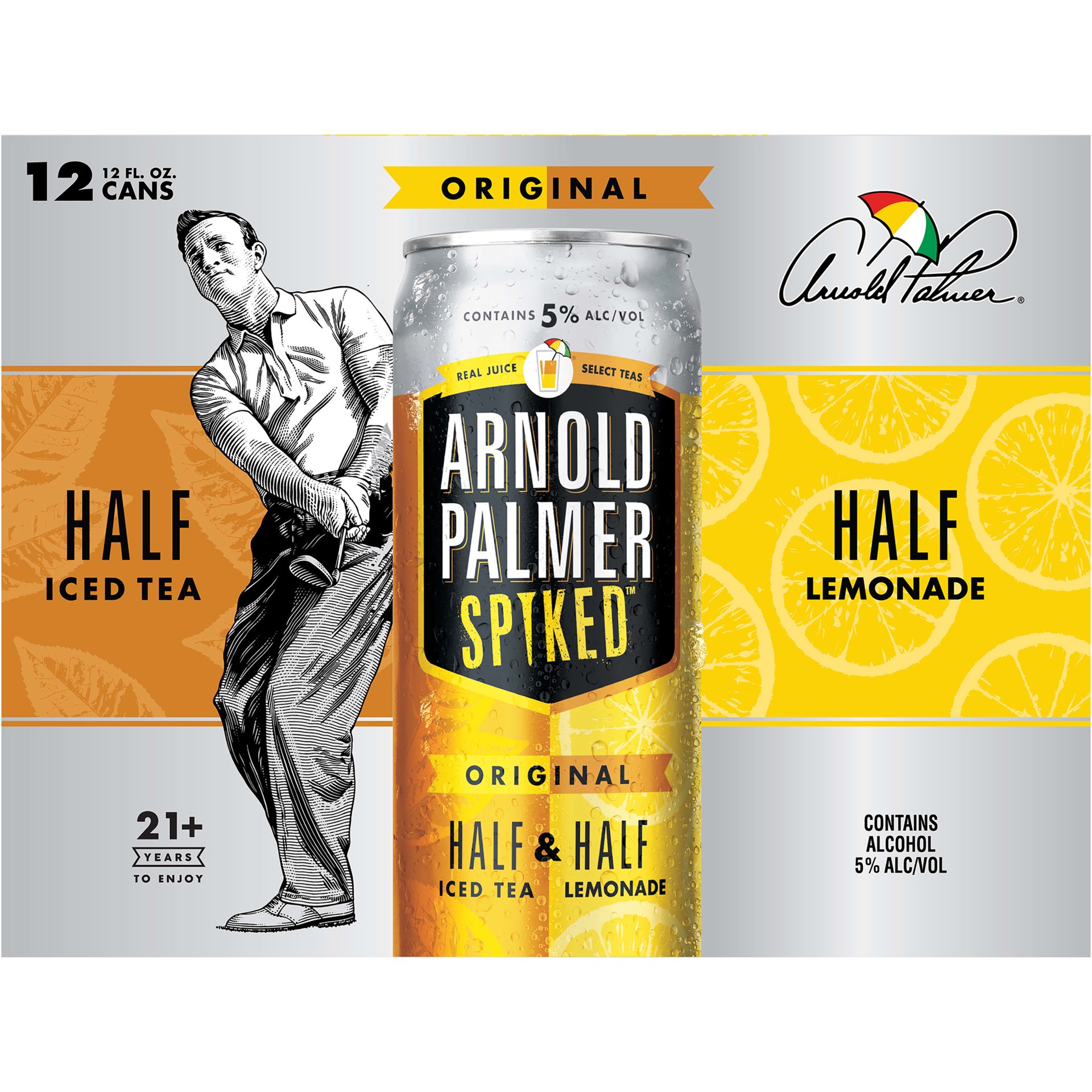 slide 5 of 5, Arnold Palmer Spiked Half & Half Original Arnold Palmer Spiked Original Half & Half Iced Tea Lemonade, 12 Pack, 12 fl oz Cans, 5% ABV, 144 fl oz