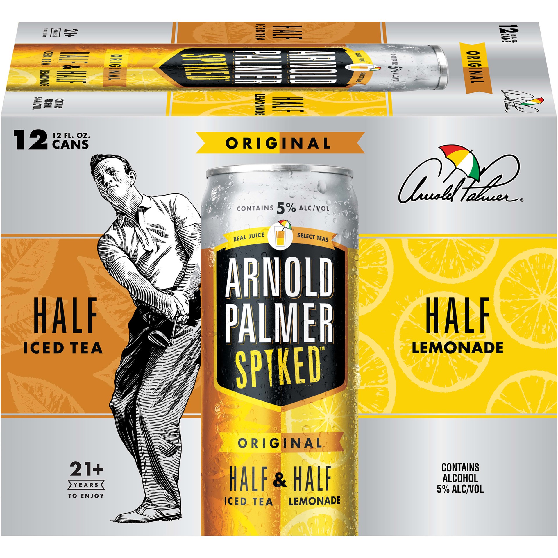 slide 3 of 5, Arnold Palmer Spiked Half & Half Original Arnold Palmer Spiked Original Half & Half Iced Tea Lemonade, 12 Pack, 12 fl oz Cans, 5% ABV, 12 fl oz