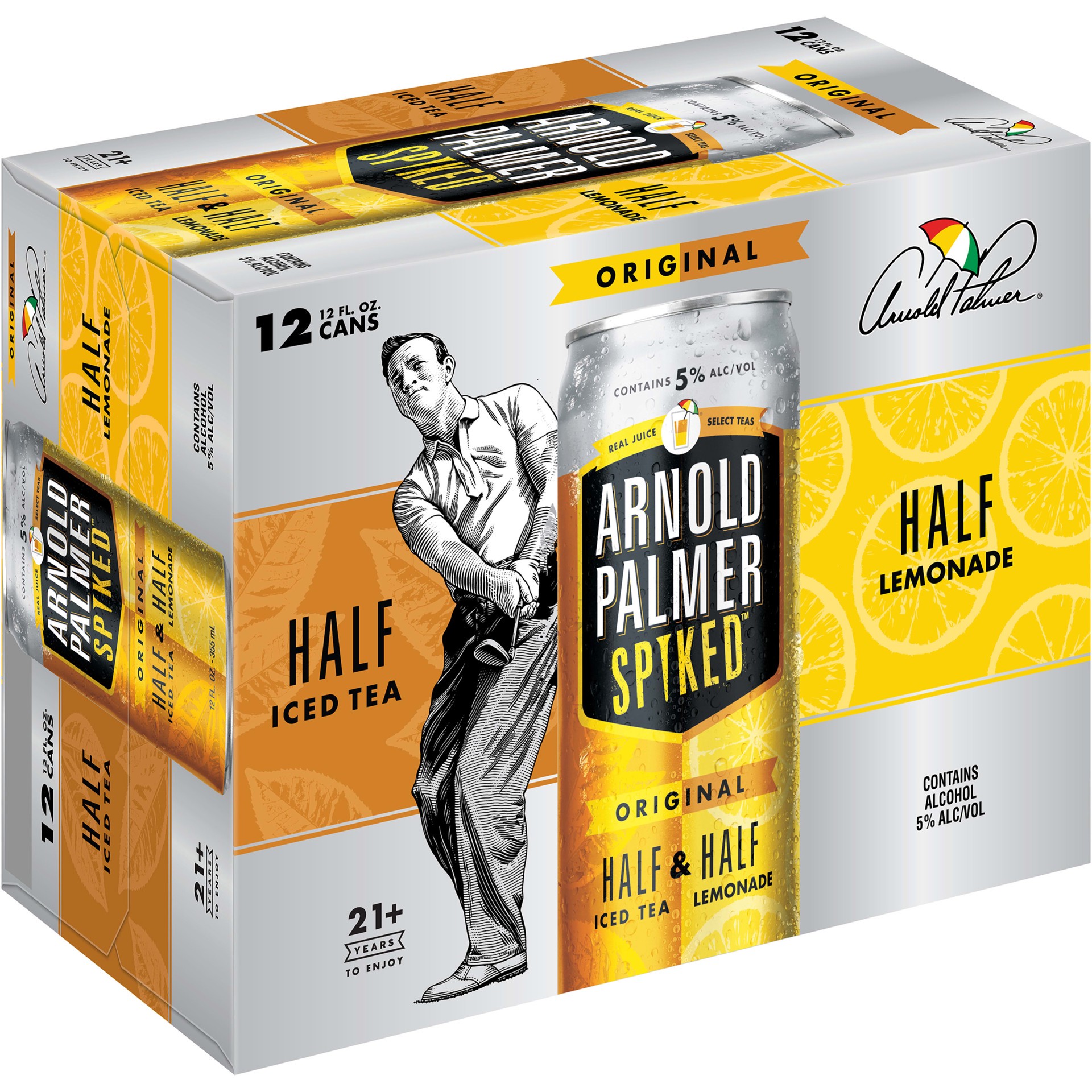 slide 1 of 5, Arnold Palmer Spiked Half & Half Original Arnold Palmer Spiked Original Half & Half Iced Tea Lemonade, 12 Pack, 12 fl oz Cans, 5% ABV, 144 fl oz