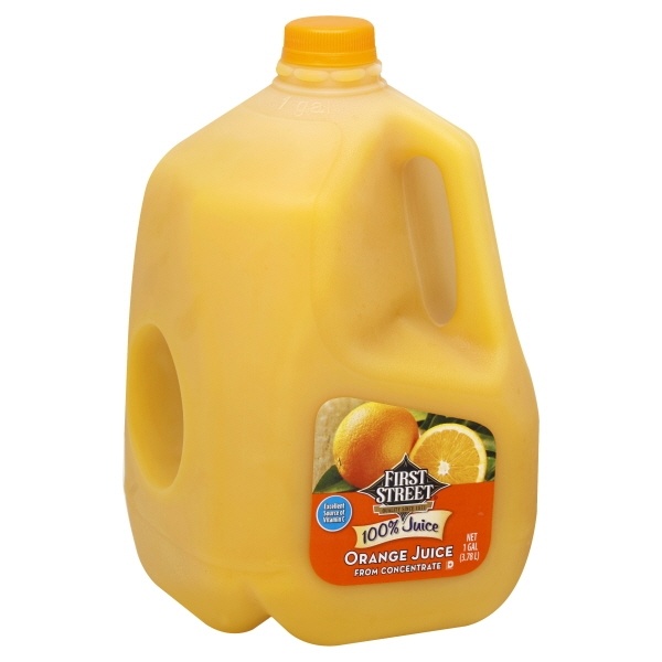 slide 1 of 1, First Street Orange Juice - 128 oz, 128 oz