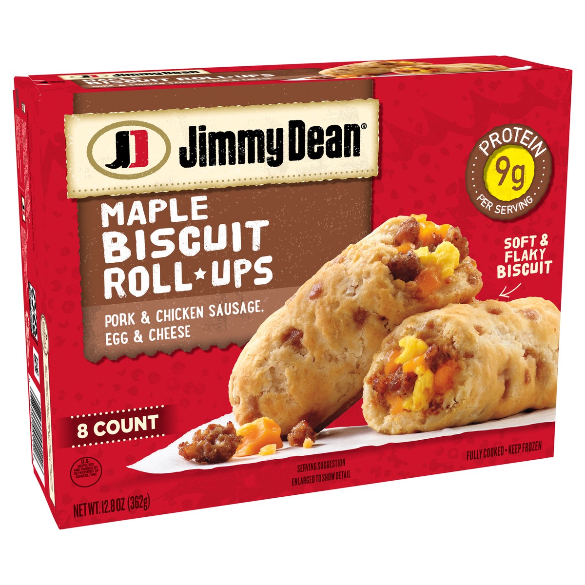 slide 8 of 9, Jimmy Dean Maple Biscuit Roll-Ups, Sausage, Frozen Breakfast, 2 Count, 8 ct