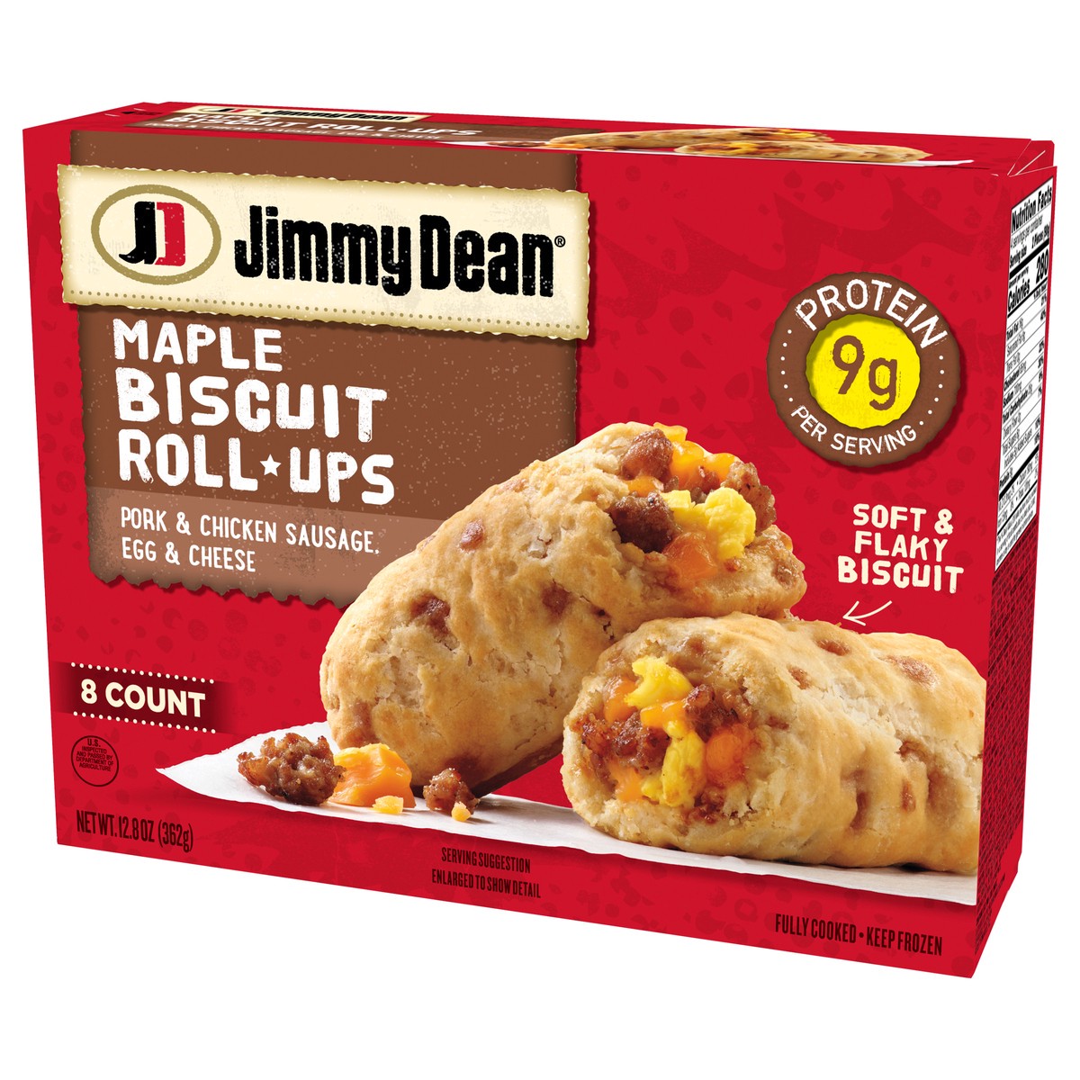 slide 7 of 9, Jimmy Dean Maple Biscuit Roll-Ups, Sausage, Frozen Breakfast, 2 Count, 8 ct