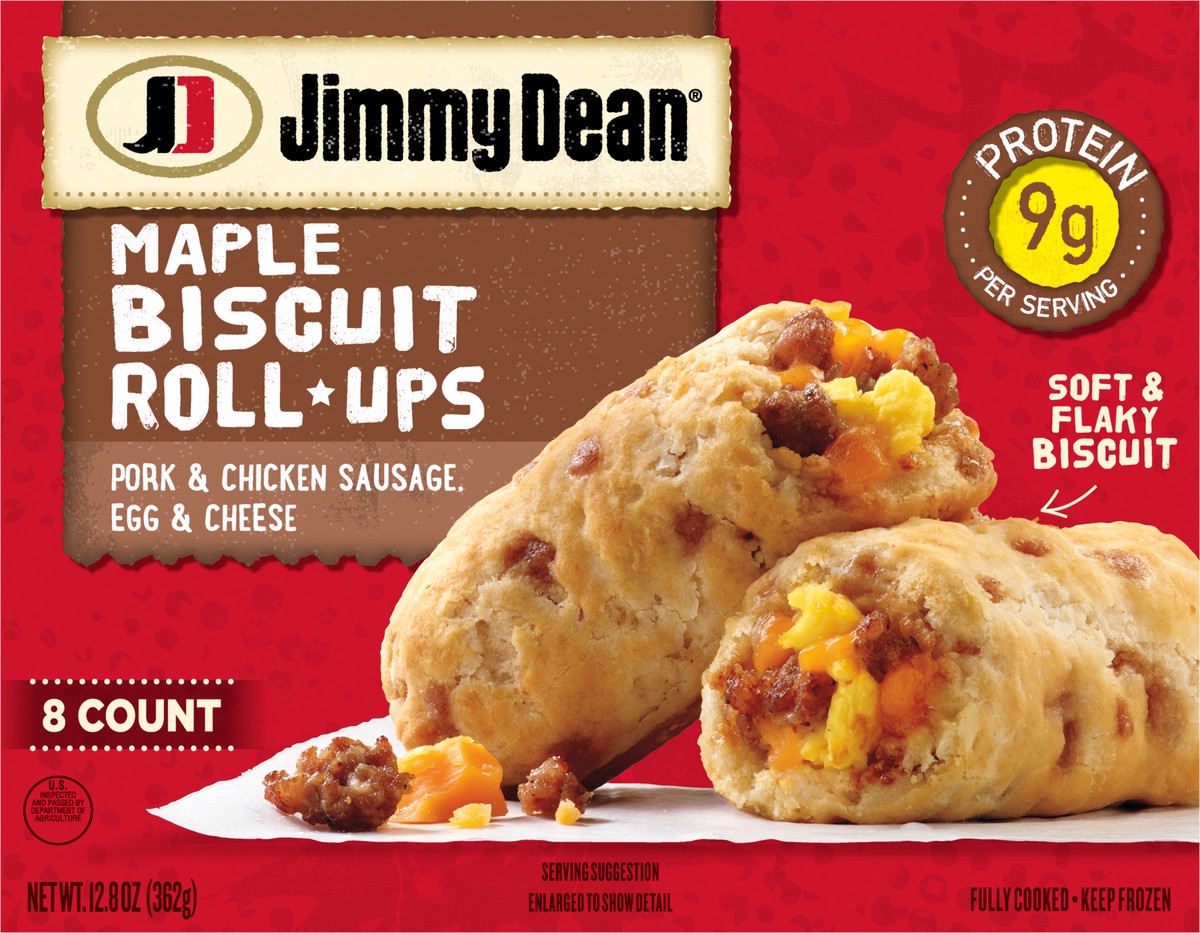 slide 3 of 9, Jimmy Dean Maple Biscuit Roll-Ups, Sausage, Frozen Breakfast, 2 Count, 8 ct