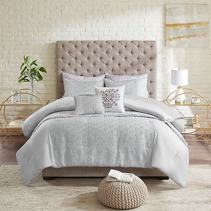 slide 3 of 11, Madison Park Evie Clipped Jacquard Full/Queen Comforter and Coverlet Set - Grey, 8 ct