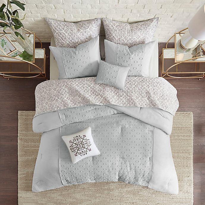 slide 4 of 11, Madison Park Evie Clipped Jacquard Full/Queen Comforter and Coverlet Set - Grey, 8 ct