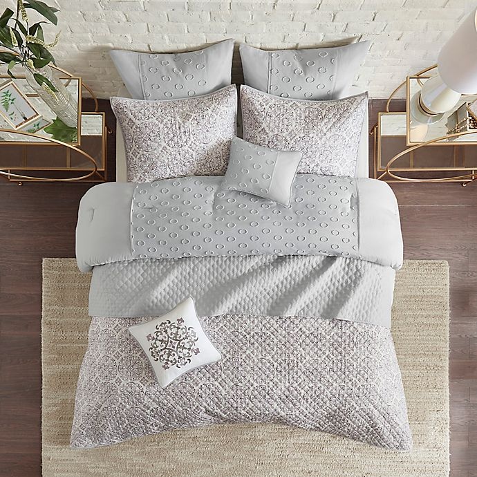 slide 5 of 11, Madison Park Evie Clipped Jacquard Full/Queen Comforter and Coverlet Set - Grey, 8 ct