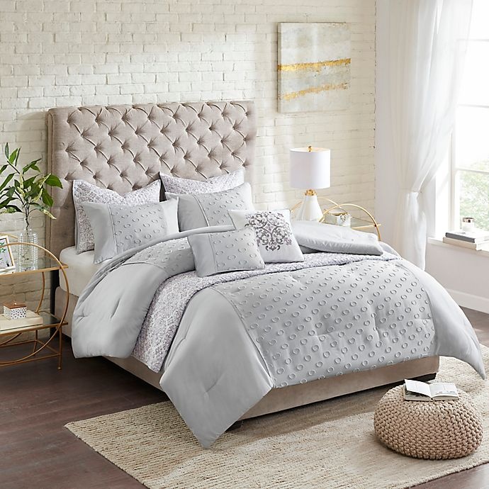 slide 1 of 11, Madison Park Evie Clipped Jacquard Full/Queen Comforter and Coverlet Set - Grey, 8 ct