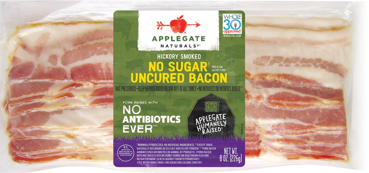 slide 4 of 7, Applegate Natural No Sugar Uncured Bacon, 8 oz., 8 oz