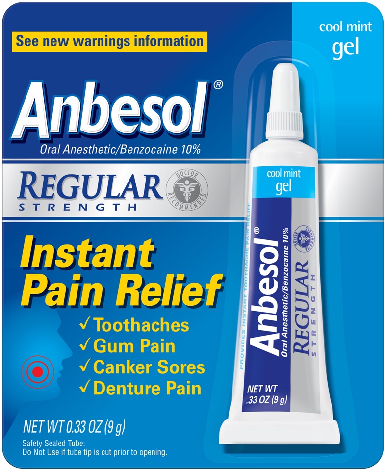 slide 1 of 4, Anbesol Regular Strength Cool Mint Gel Instant Pain Relief, 0.33 oz