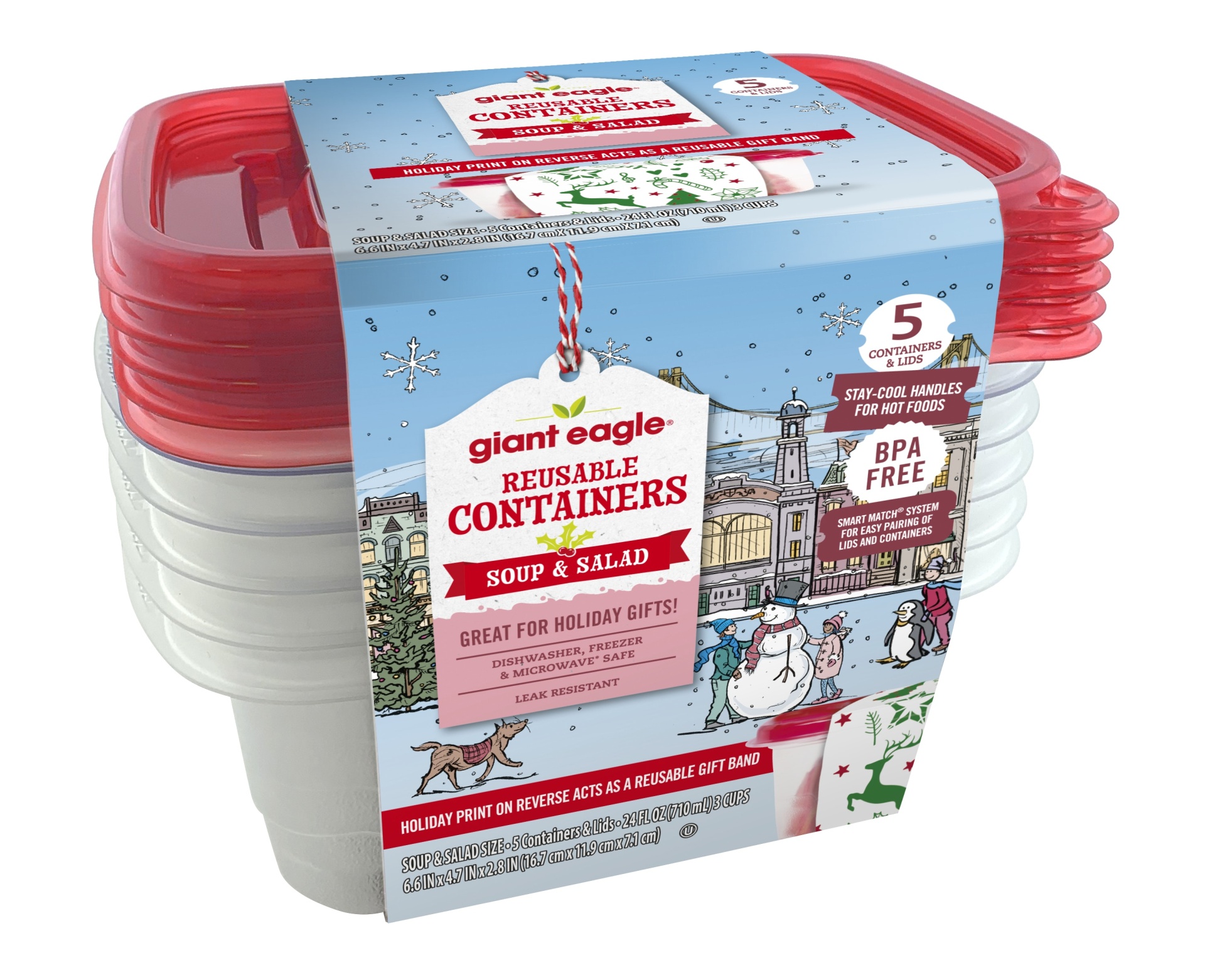slide 1 of 1, Giant Eagle Reusable Soup & Salad Holiday Containers, 3 Cup Size, 5 ct