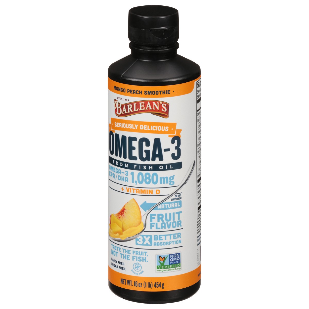 slide 3 of 9, Barlean's 1080 mg Mango Peach Smoothie Omega-3 16 oz, 16 oz