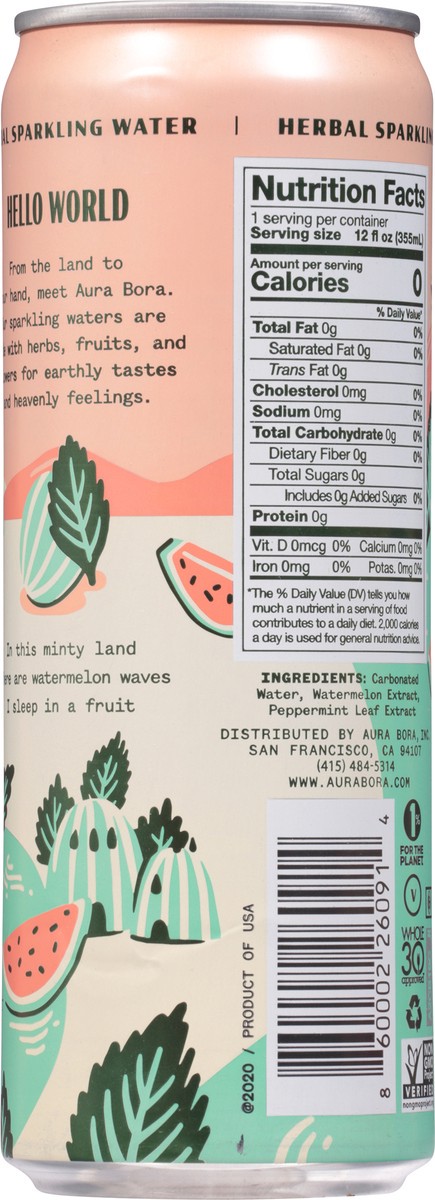 slide 9 of 9, Aura Bora Herbal Sparkling Water Peppermint Watermelon - 12 oz, 12 oz